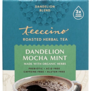 Teeccino Roasted Herbal Tea Dandelion Mocha Mint Caffeine Free 10 Tea Bags 2.12 oz.