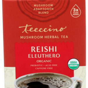 Teeccino Mushroom Herbal Tea Reishi Eleuthero French Roast Caffeine Free 10 Tea Bags 2.12 oz.