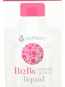 Youtheory Vitamin B12 B6, Daily Energy and Brain Support Supplement, Liquid Raspberry Flavor, 1oz. Single Serving 12 Packets