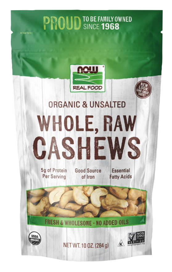 Now Whole Raw Organic Cashews Unsalted 10 Oz.