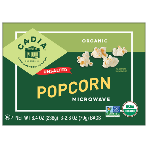 Cadia Organic Unsalted Microwave Popcorn 3 Bags 2.8 Oz.